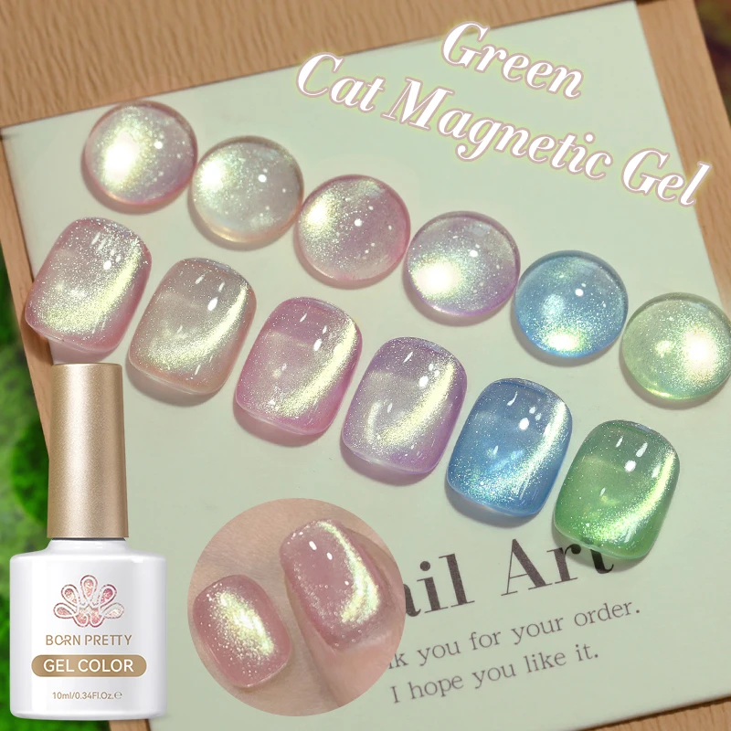 BORN PRETTY 6 Colors 10ml Green Cat Magnetic Gel Ultra Shine Holographic Glitter Semi Permanant Soak Off UV LED Gel Varnish