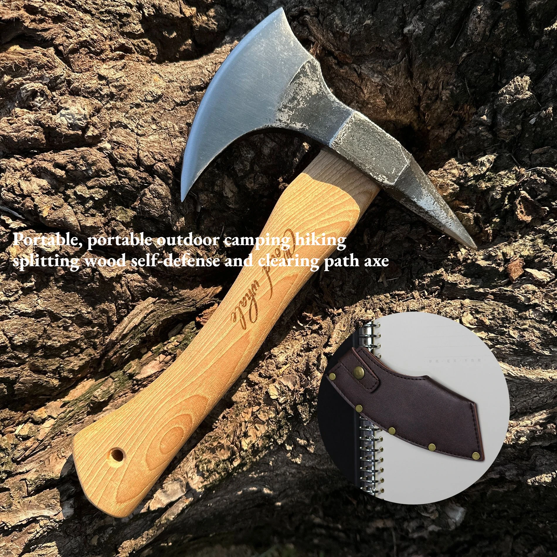 Wood-handled Forged Eagle-tipped Axe Multi-functional Outdoor Firewood Splitting Camping Logging Mountain Climbing Tool