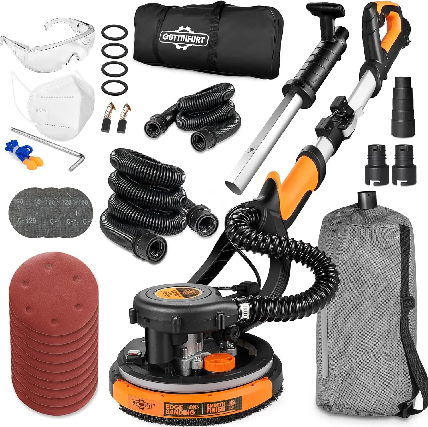 Sander, 780W Electric Power Drywall Sander with Vacuum, Dry Wall Sander with Extendable Handle, 7 Variable Speed 900-1800RPM, 95