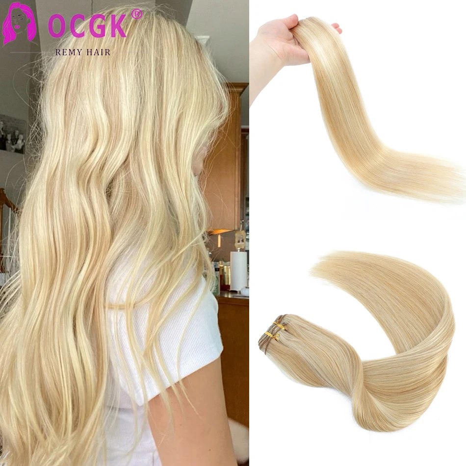 Extensões de trama de cabelo humano de trama de extensão de cabelo reto para mulher pacotes de cabelo humano extensões de trama de cabelo loiro 50/100g