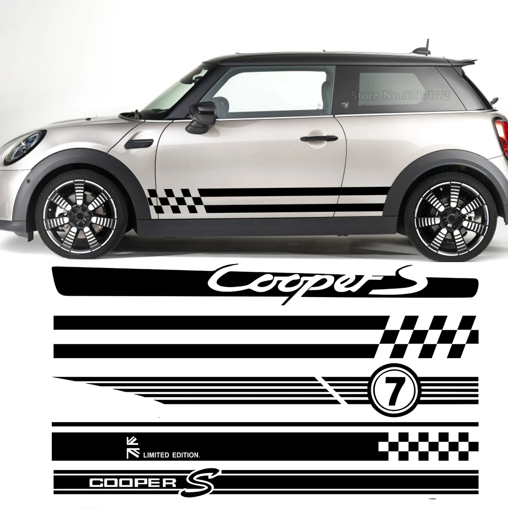 Car Stickers Side Stripe Long Big DIY Decals For Mini Cooper R56 R57 R58 R50 R52 R53 R59 R61 Countryman R60 F60 F55 F56 F54 2pcs