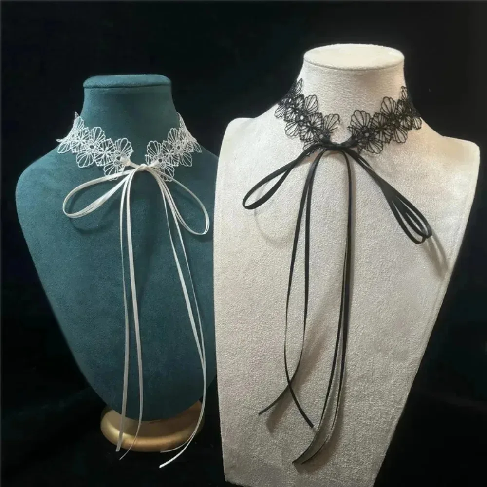 Harajuku Gothic Black Lace Bow Choker Necklace Dark Sweet Collar Jewelry Vintage Sexy Neck Accessories for Women Party Gifts