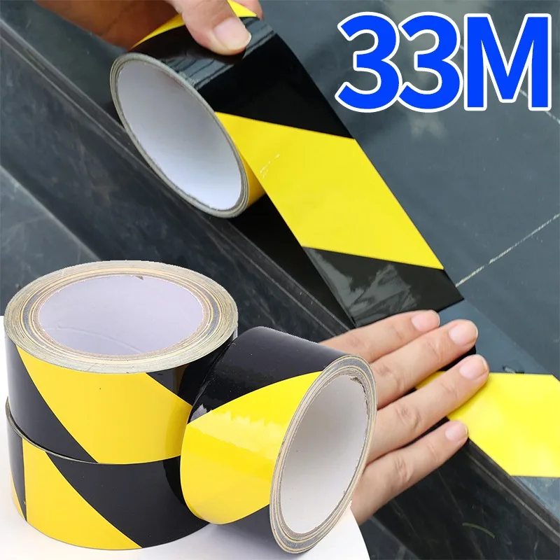 Car Warning Tape Marking Safety Yellow Black Soft PET Strong Adhesive Grip Tape for Factory Warehouse Stairs Warning Stickers