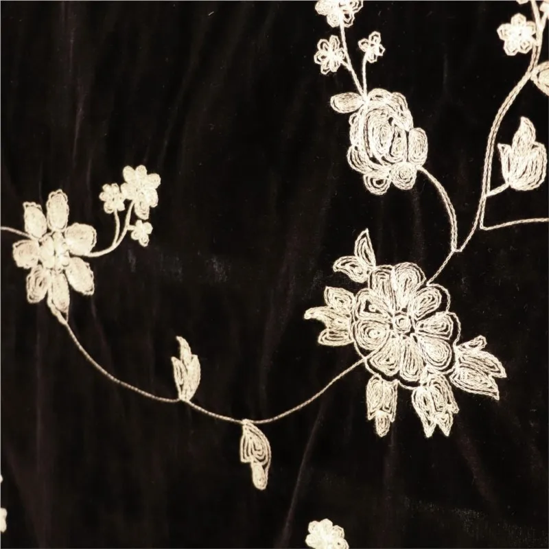 The fabric of sleeping dress evening gown and cheongsam made silk velvet woven brocade embroidery is silky smooth