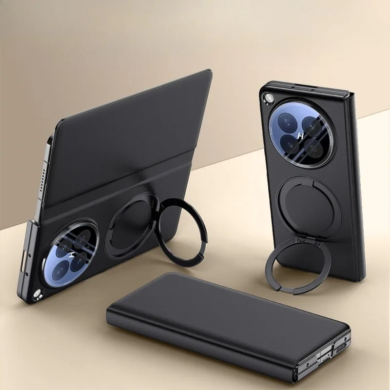 

For OPPO Find N6 Case ELVEV Magnetic Luxury PU Leather Anti-fall with Rotatable Ring Stand Folding Cover