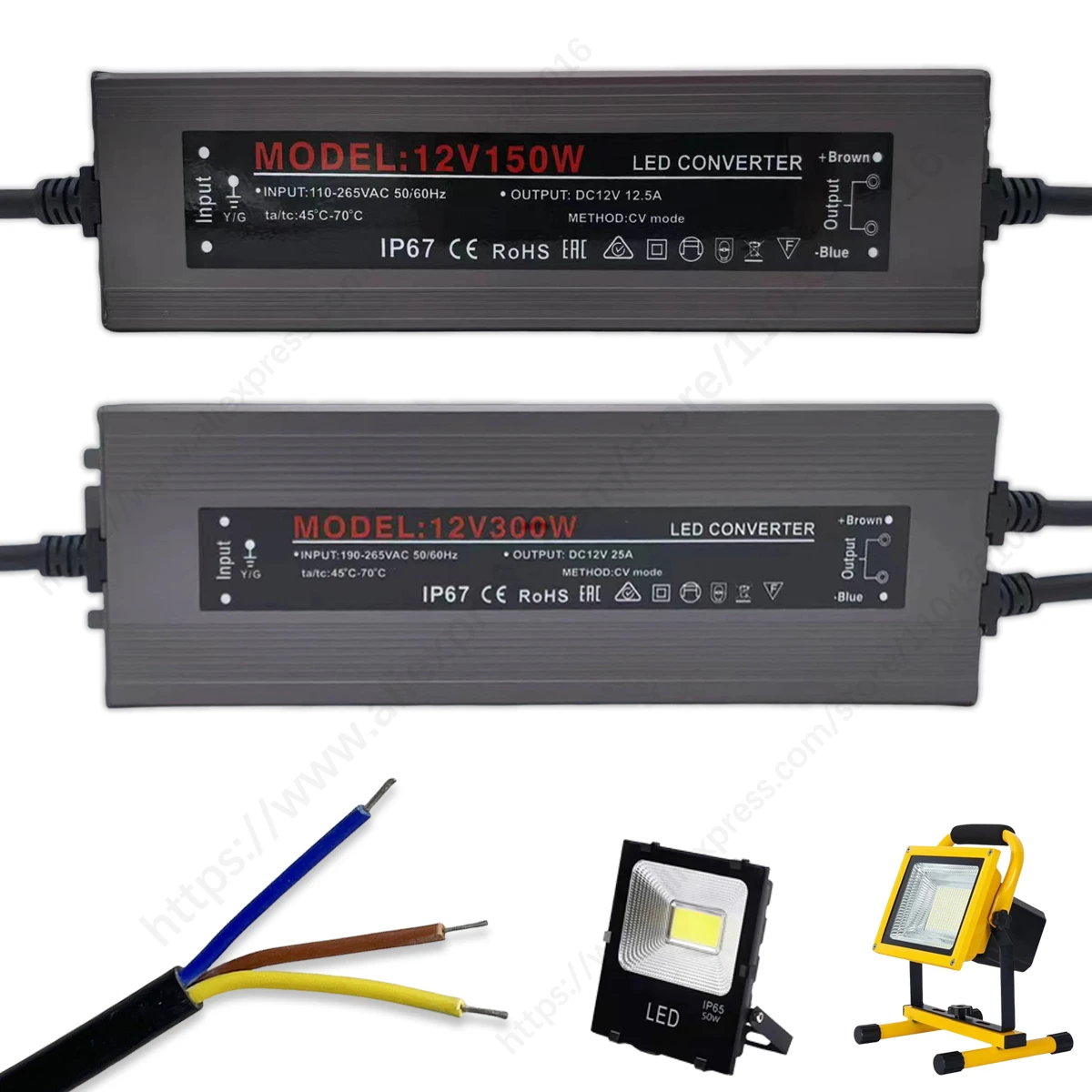 

IP67 Waterproof Switching Power Supply 60W 100W 150W 200W 300W 400W AC 110V-265V to DC 12V Lighting Transformers Adapter