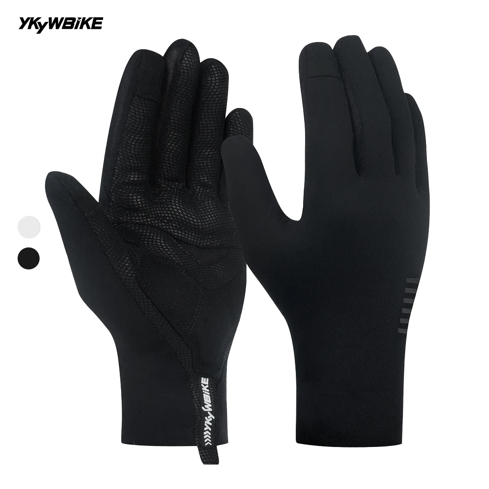 YKYW Black White Full Finger Cycling Gloves Breathable Men Bicycle Goves Touch Screen Sports Gloves MTB Bike Shockproof Gloves