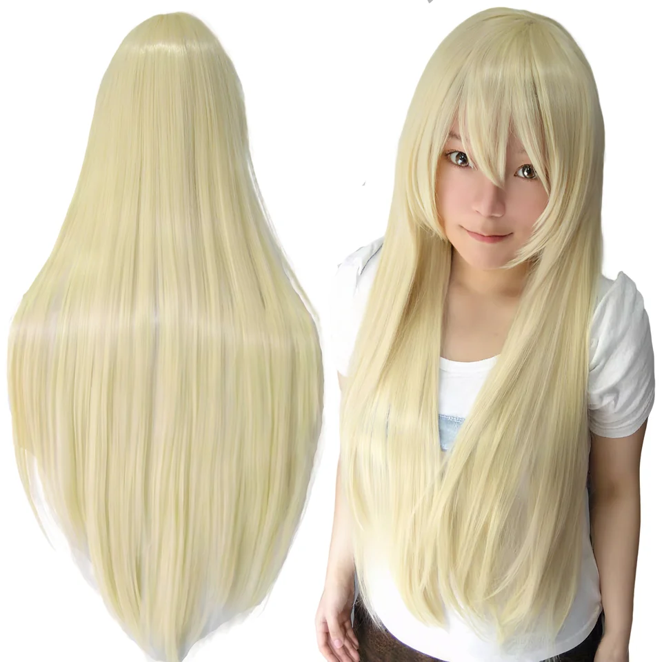 Peluca sintética lacia de 80 cm para cosplay, blanca, púrpura, verde, plateada, rosa, estilo lolita con flequillo, larga 3