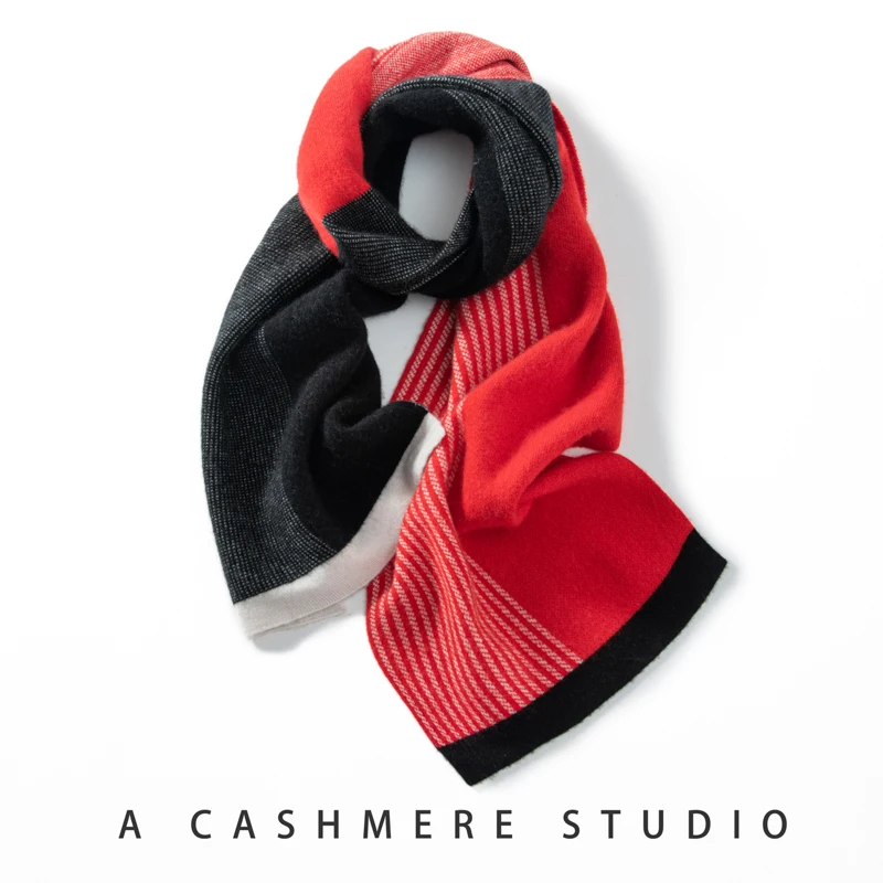 MVLYFLRT Women's High Quality 100% Cashmere Scarf Winter Warm Knit Fashionable Color Blocking Versatile Shawl Dual-Use Scarf