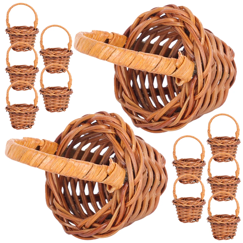 12pcs Dollhouse Wicker Basket Mini Shopping Christmas Tree Decorations Photography Prop miscellaneous items, flower baskets