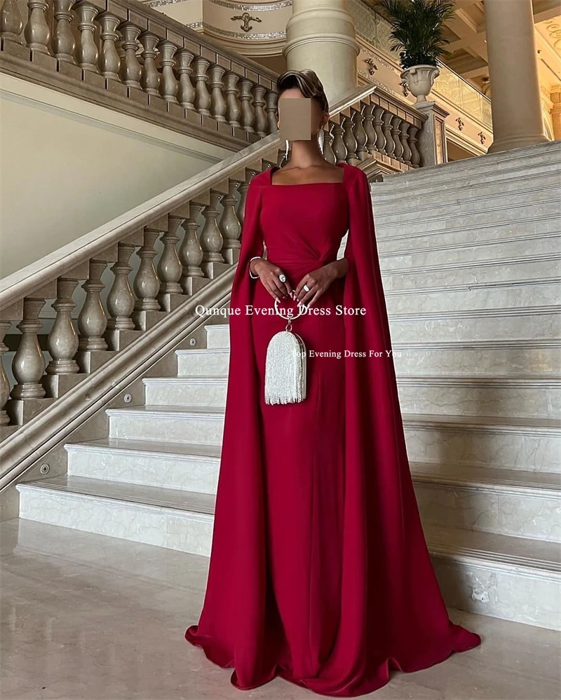 Qunque Gorgeous Cape Sleeves Vestido De Novia Saudi Arabia Mermaid Prom Gown Squqre Neck Customized Evening Dresses فستان سهرة