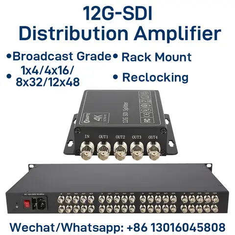 4K@60Hz 12G-SDI Splitter 1x4 4x16 8x32 12x48 Distribution Amplifier Broadcast Grade Converter SDI DA Reclocking 19'' Rack Mount