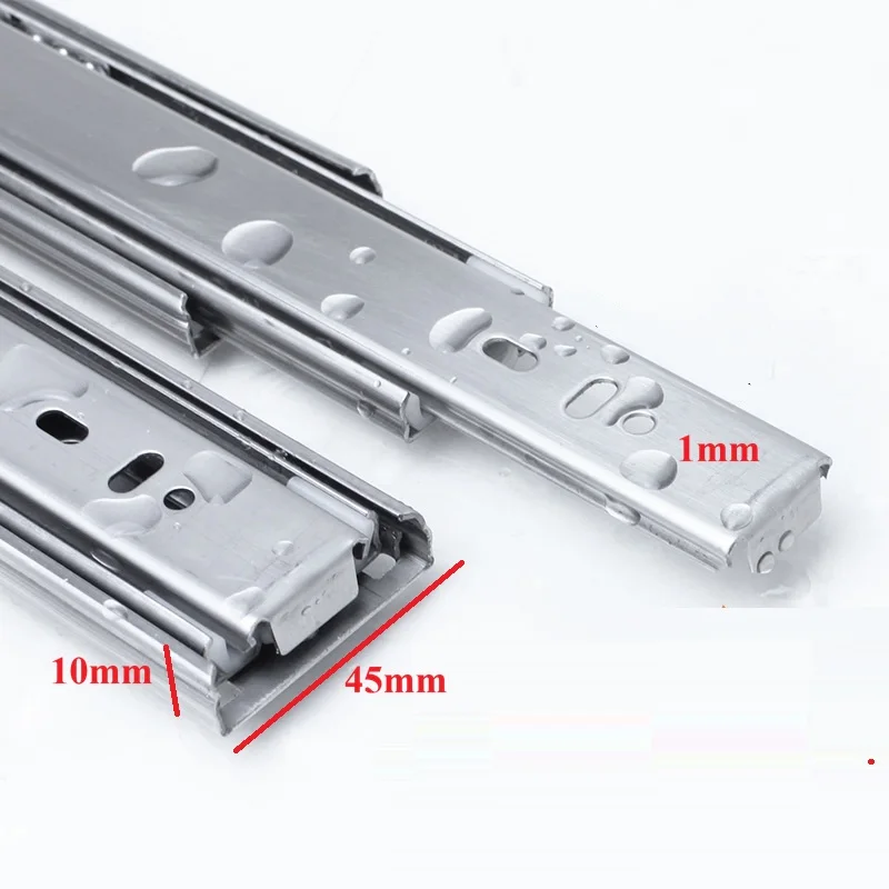 1Pair 304 Stainless Steel H4510 Soft Close Ball Bearing Drawer Slide Anticorrosive Runners Side Mounted Full Extension