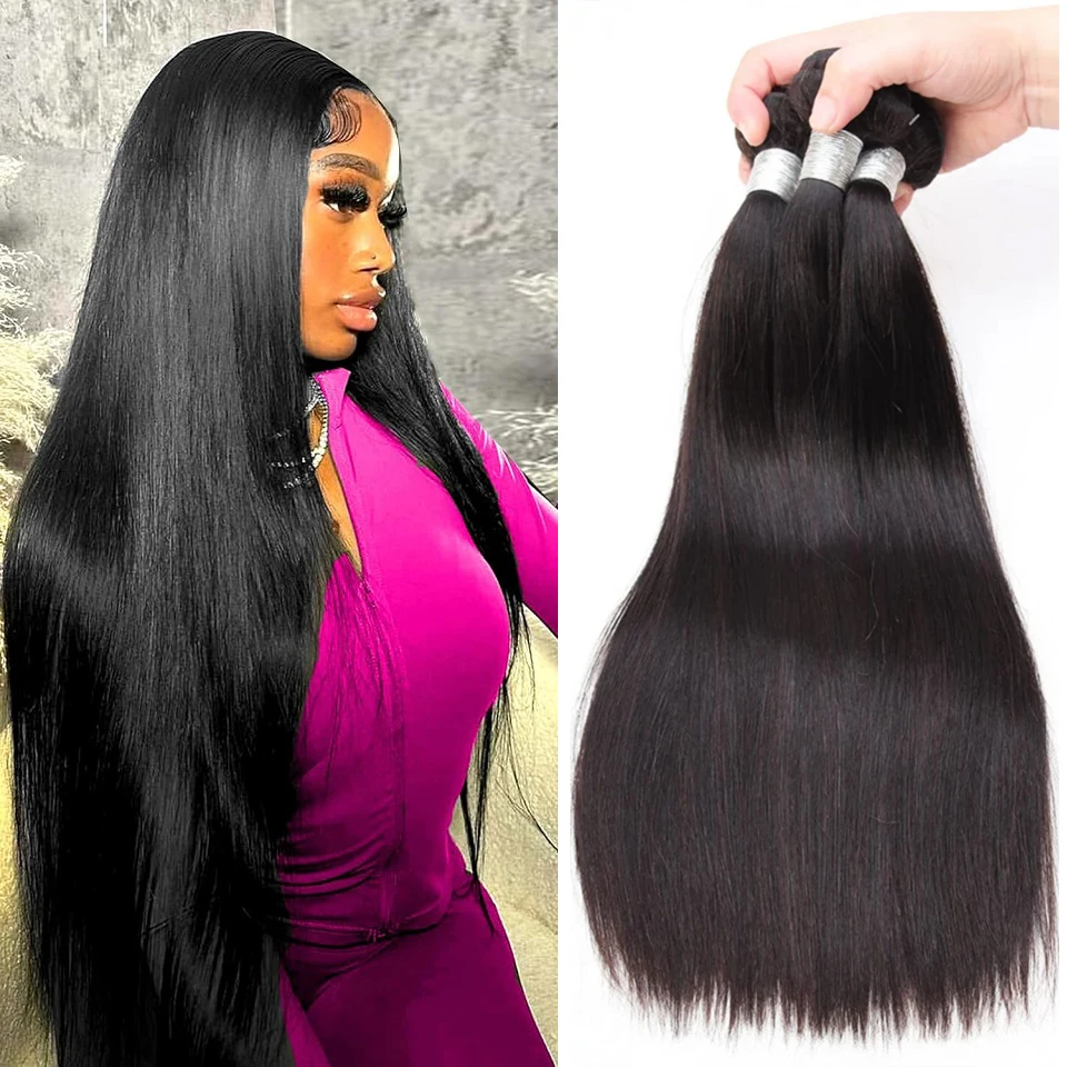8-26 28 30 Inches Bone Straight Human Hair Bundles 15A Soft Real Raw Virgin Unprocessed Brazilian Human Hair Weave Extensions Long Remy Human Hair Extension Natural Black 1/3/4 Pcs Double Weft Bundle For Black Women Wholesale