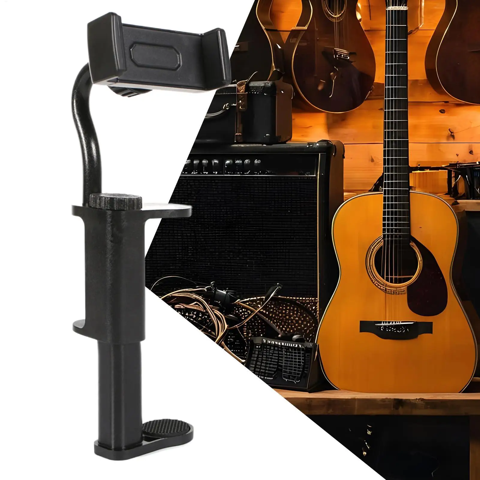 Guitar Stand Holder Hands-Free Thick Guitar Cellphone Mount Multi-Purpose Guitar Camera Clamp for Microphones Stand/Smartphones