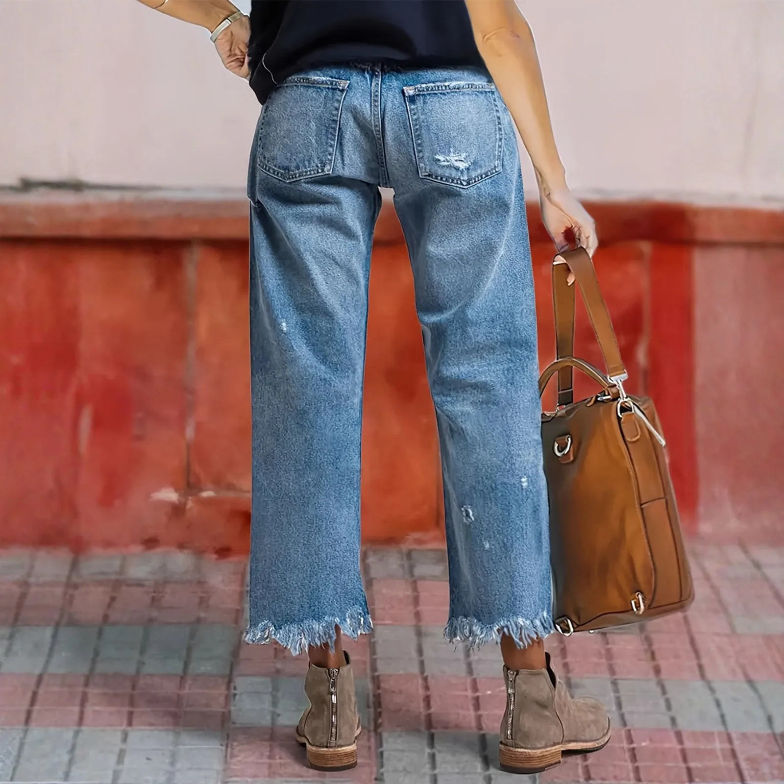 Pantaloni palazzo per le donne Jeans eleganti da donna con fondo a campana per le donne Pantaloni da lavoro neri a gamba dritta Jeans larghi Y2k Ropa De Mujer