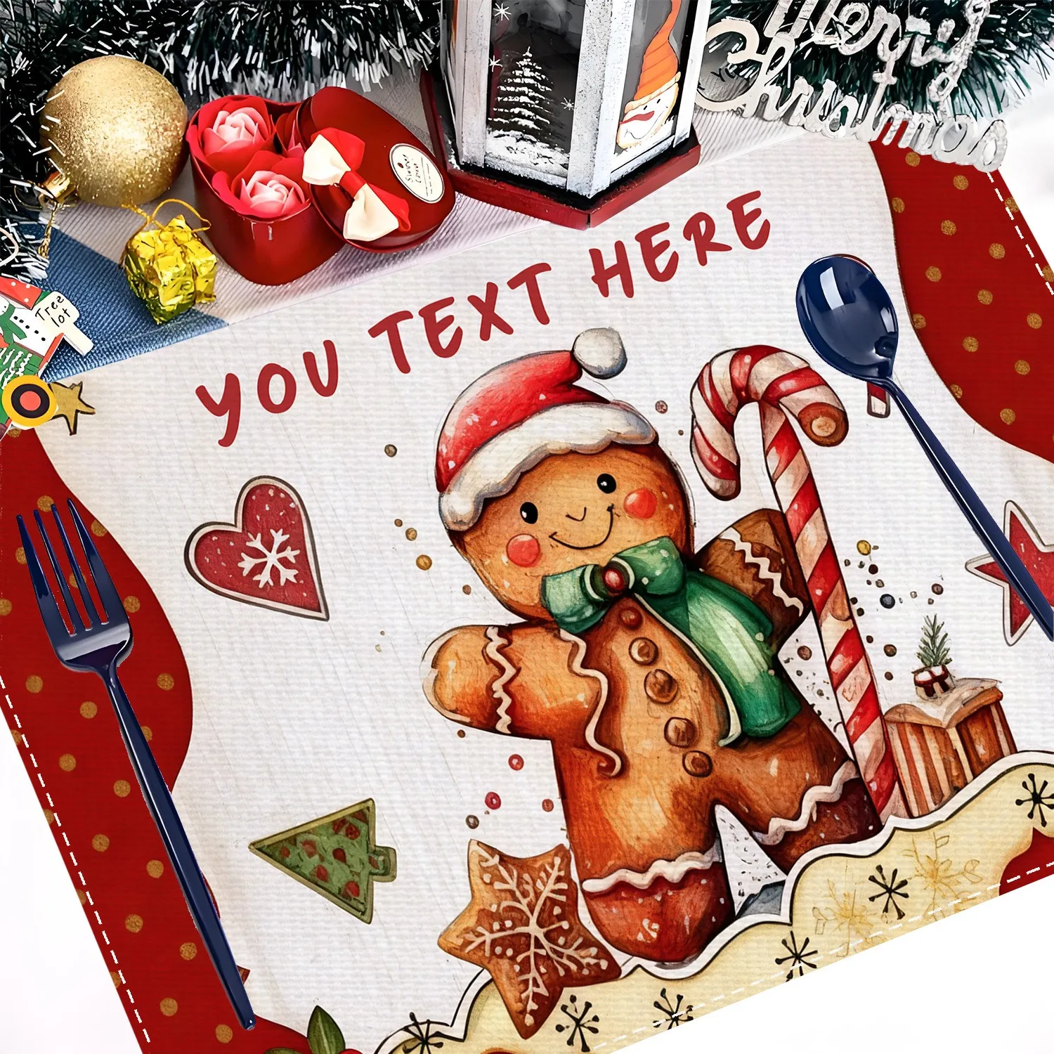1pc Christmas Themed Gingerbread for Man Placemat Coffee Coaster Placemat Personalized Christmas Placemat with Custom Name Gifts