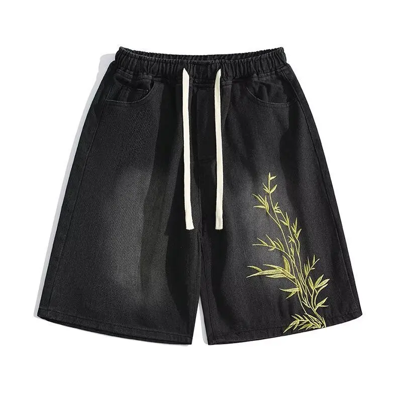 

Новые летние джинсовые шорты с бамбуковой вышивкой в китайском стиле для мужчин, тонкий дизайн для пар, повседневные потертые повседневные шорты Five Quar