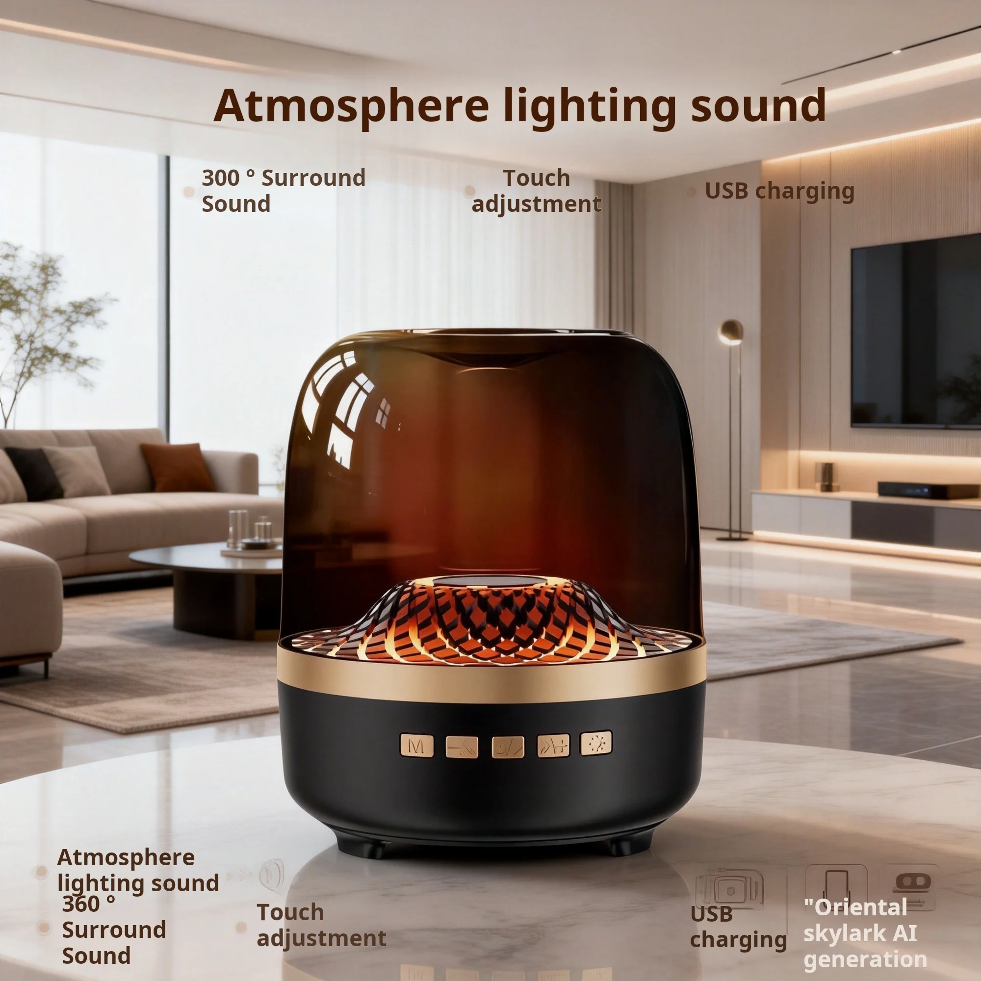 Glaze 5 Black Gold Luxury Bluetooth Speaker with 360° Surround Sound & Breathing Light Portable Subwoofer for Home Office Party
