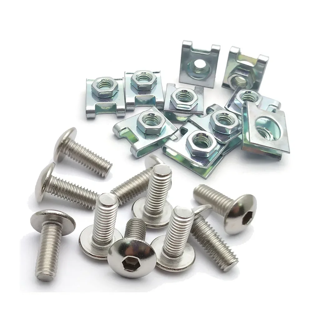 

100set Motorcycle Bolt and U Clips Nut Fastener M6 6mm M6X16 for ATV Moped Scooter Plastic Cover Screw 304 A2 Stainless Steel