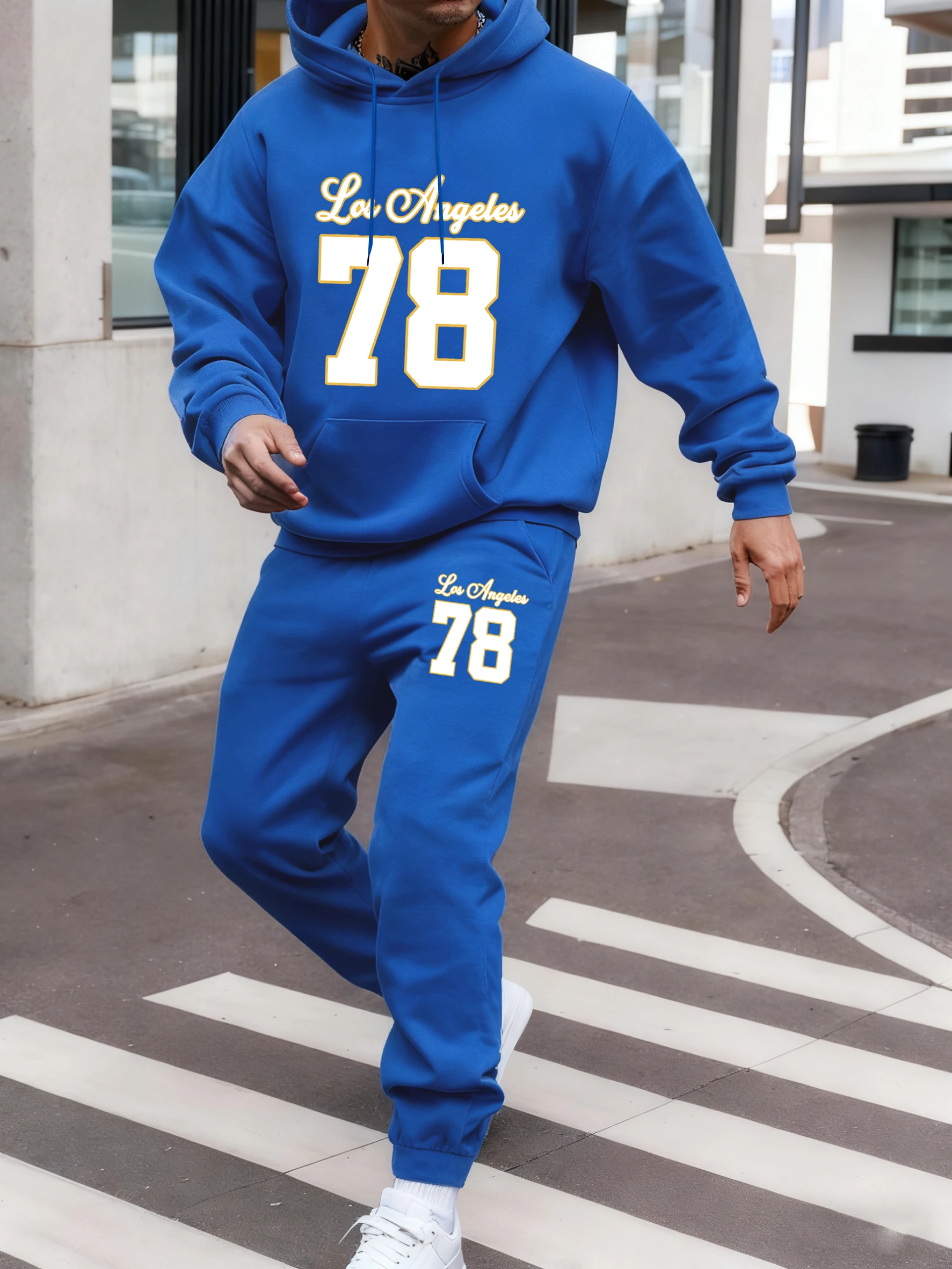 

Los Angeles Number 78 Print Hoody Men'S Sets Street Pocket Tracksuit Autumn All-Match Tops Sport Casual Sweatpant Suit For Men