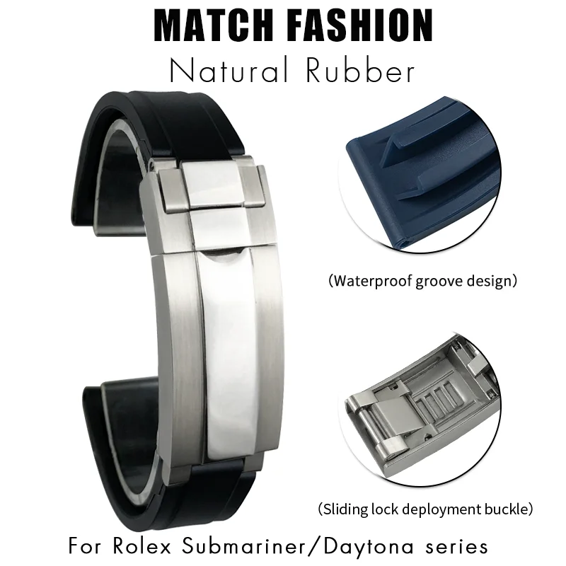 18mm 19mm 20mm 21mm Natural Rubber Watchband for Rolex Datejust Deepsea GMT Oyester Daytona Yacht Master SEIKO Tudor Watch Strap