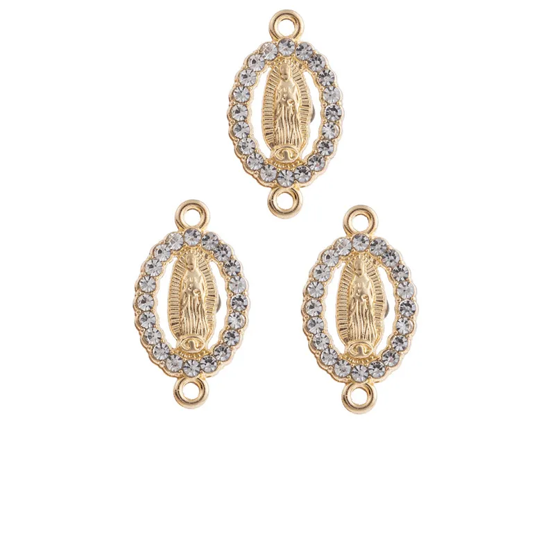 3Pcs Gold Color Crystal Oval Virgin Mary Alloy Pendant Connector Fashion Handmade Diy Bracelet Women Jewelry Accessories Making
