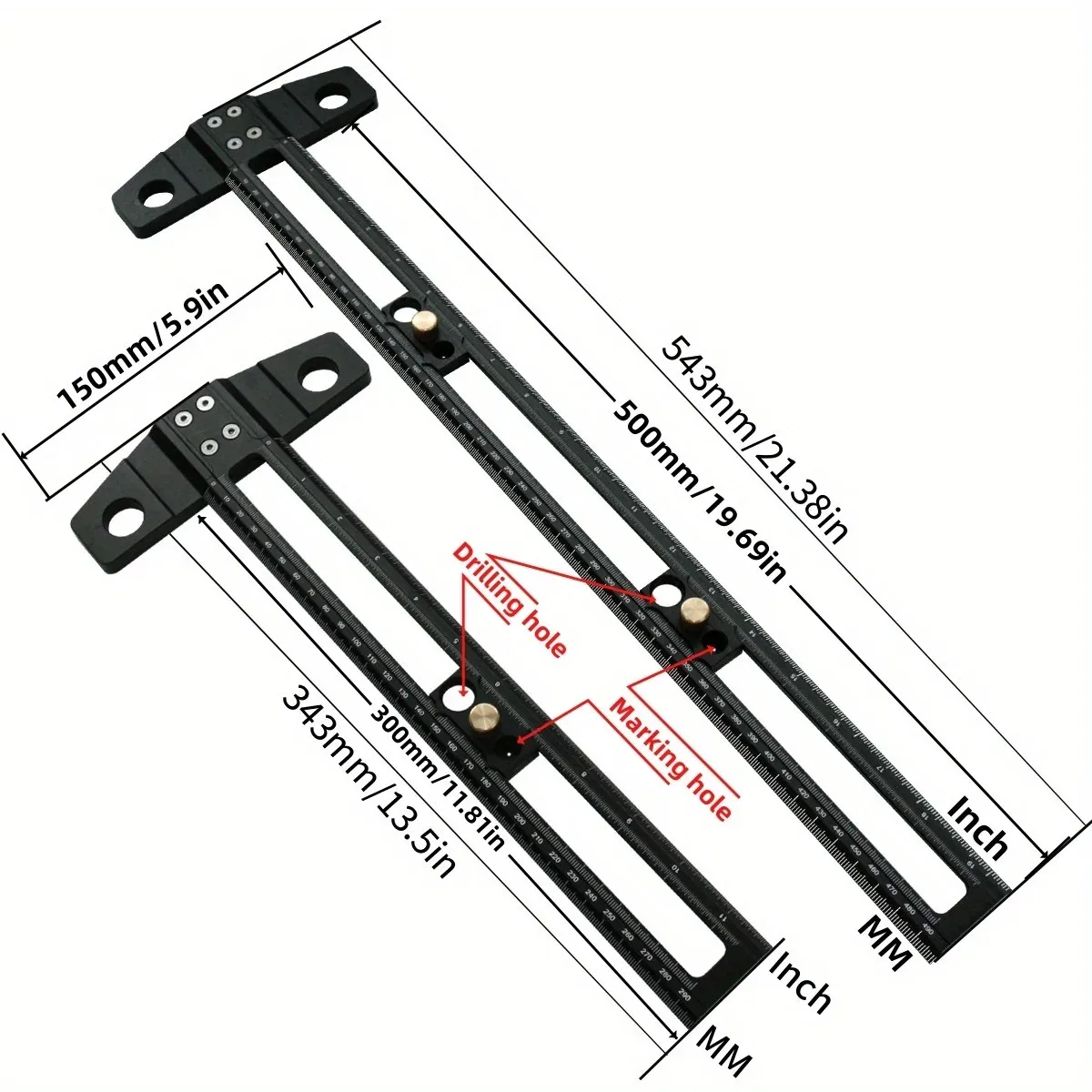 Drilling Positioning Ruler 2in1 Aluminum Scriber Gauge 6/8/10mm Drill Guide Tool