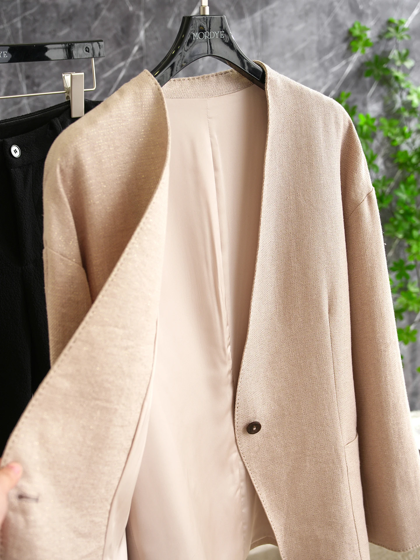 Lightweight Linen Suit Jacket Collarless Asymmetrical Slash-Cut Short Outerwear Spring Collection Women's Fashion Design
