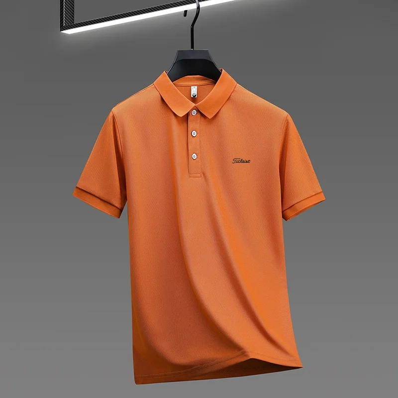 Business Casual Herren Neues Kurzarm-Poloshirt mit Kragen und Knöpfen, Einfarbig mit Schriftzug, Bequemes Atmungsaktives Herren-T-Shirt – Detail 33