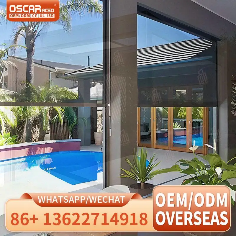 Windproof Zipper Track Roller Curtain Outdoor Sunshade Waterproof For Outdoor Restaurant And Custom Use Rolling Blind