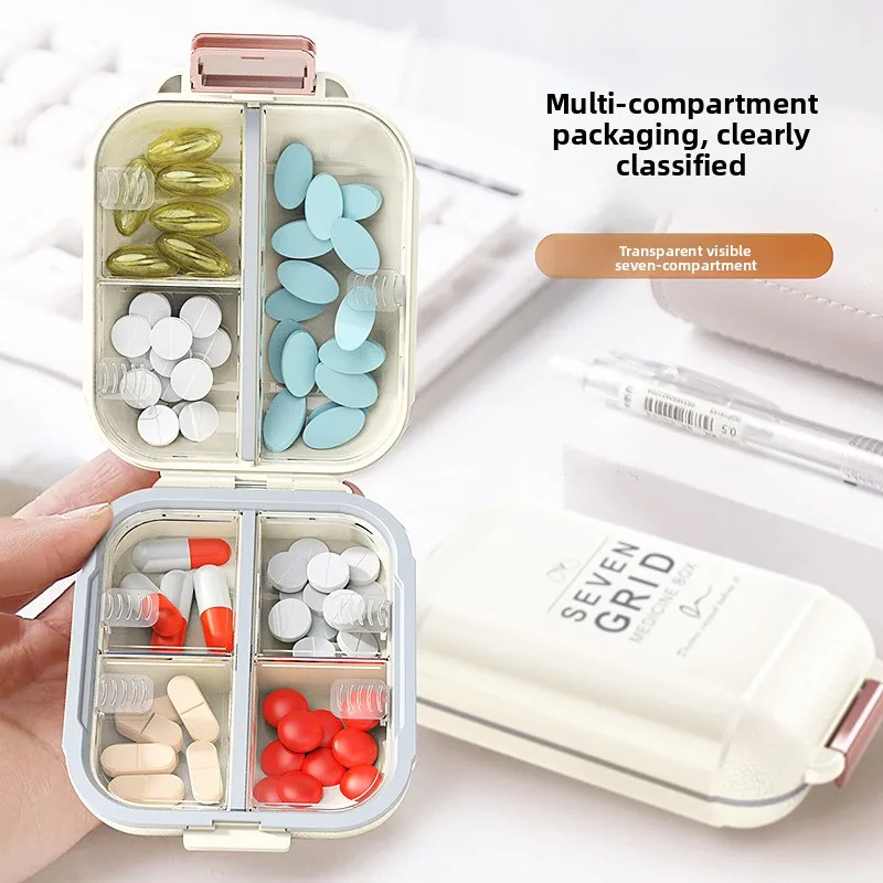 منظم حبوب الدواء المحمول لمدة 7 أيام - علبة حبوب أسبوعية مع مقصورات مانعة للتسرب للفيتامينات والأدوية