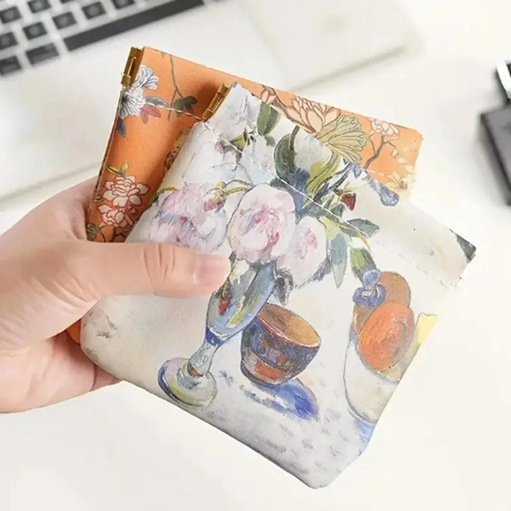 Fashion PU Coin Purses Waterproof Automatic Closing Mini Storage Bags Flower Bird Print Data Cable Storage Package Women