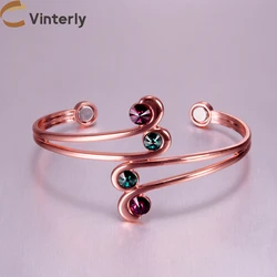Vinterly Pure Copper Bracelets Magnetic Therapy Irregular Zirconia Cuff Adjustable High Magnets Bangles Resizable Jewelry Women