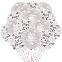 25th Anniversary Decorations,Silver And White Latex Balloons for Happy 25th Anniversary Wedding Party Supplies