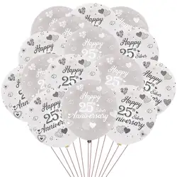 25th Anniversary Decorations,Silver And White Latex Balloons for Happy 25th Anniversary Wedding Party Supplies