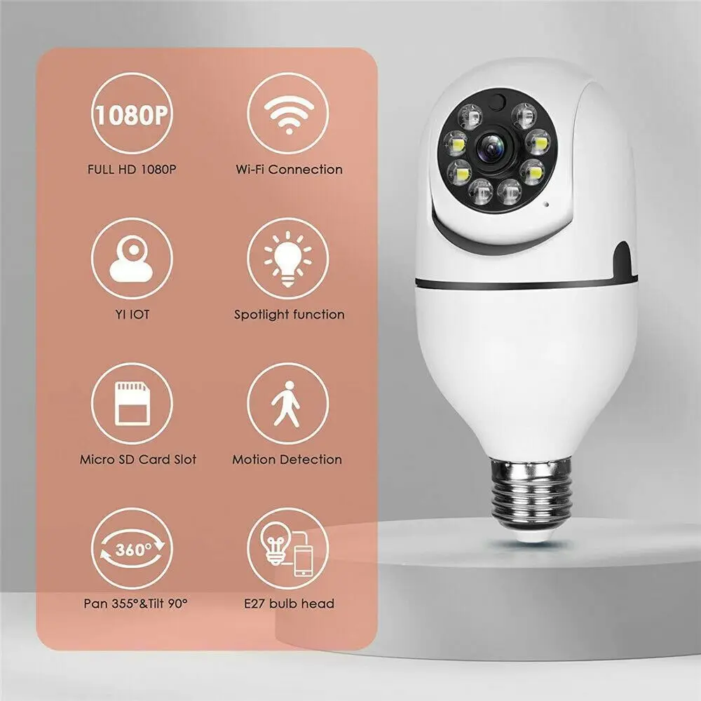 360° Light Bulb Camera Wi-Fi IR Night Smart Home Wireless Security1080P IP E27