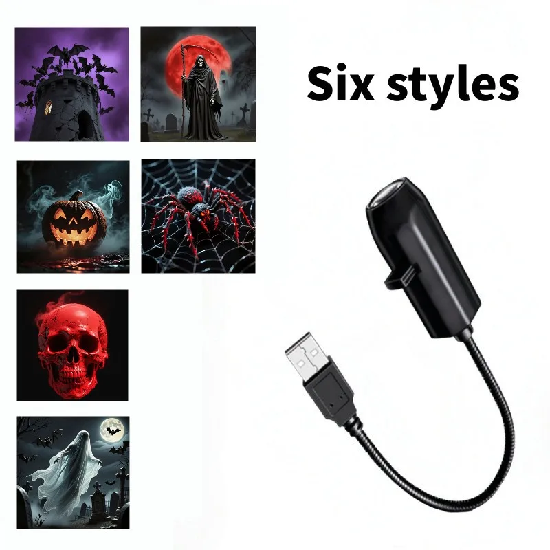 USB-projectorlicht Halloween Ghost Skull Nachtlampje Schakelbaar patroon LED-projectorlamp voor kamerplafond Raammuurdecoratie