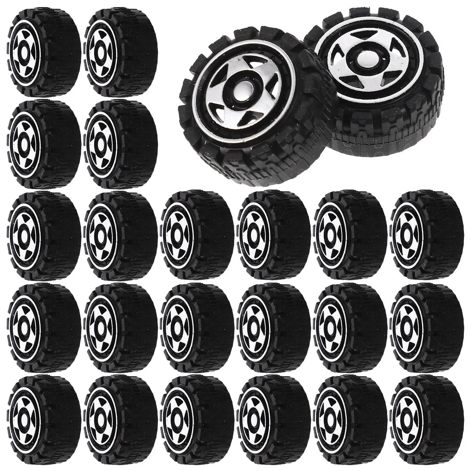 

50 шт. Сменные пластиковые колеса для сборки моделей автомобилей, радиоуправляемых грузовиков, поездов. Аксессуары для развития моторики.