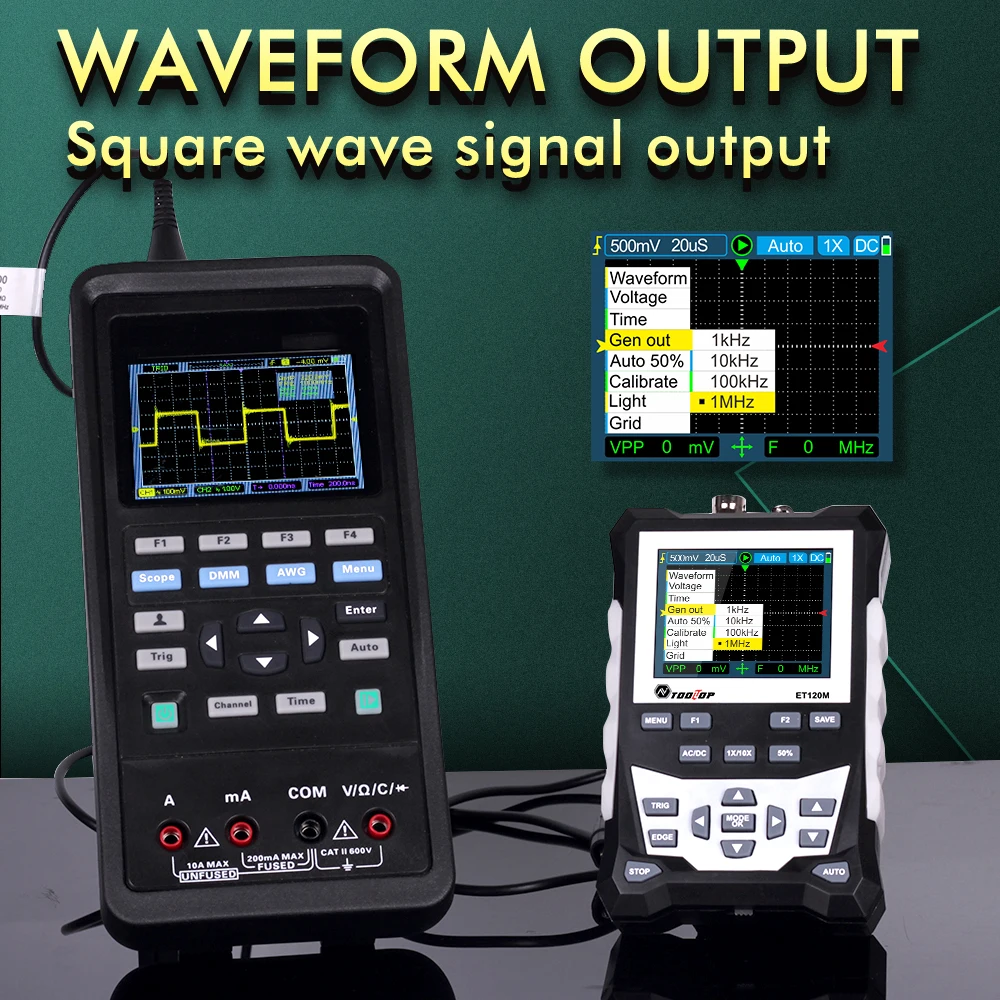 TOOLTOP ET120M oscyloskop cyfrowy profesjonalny 500MS/s 120MHz jeden klucz laboratorium samochodowe naprawa elektryczna przenośna pamięć masowa OSC