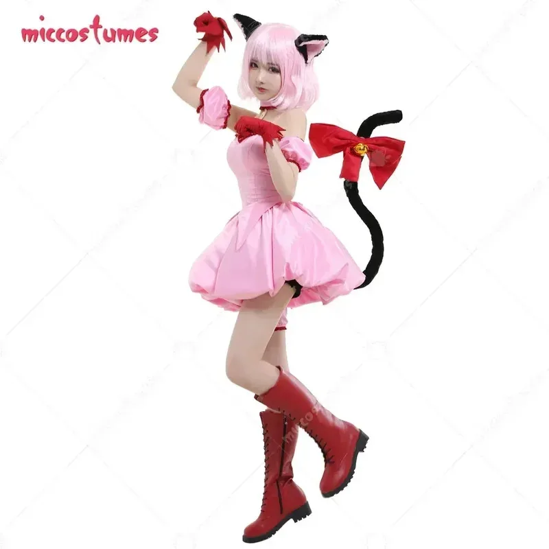 

Miccostumes женский аниме косплей костюм трансформированное короткое розовое платье с кошачьими ушками и хвостом