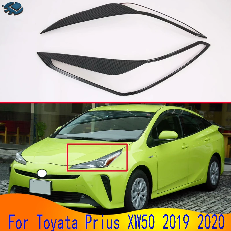 For Toyata Prius PHEV XW50 2019 2020 Car Accessories Carbon Fiber Style Front Head Light Headlight Lamp Cover Trim Molding Frame