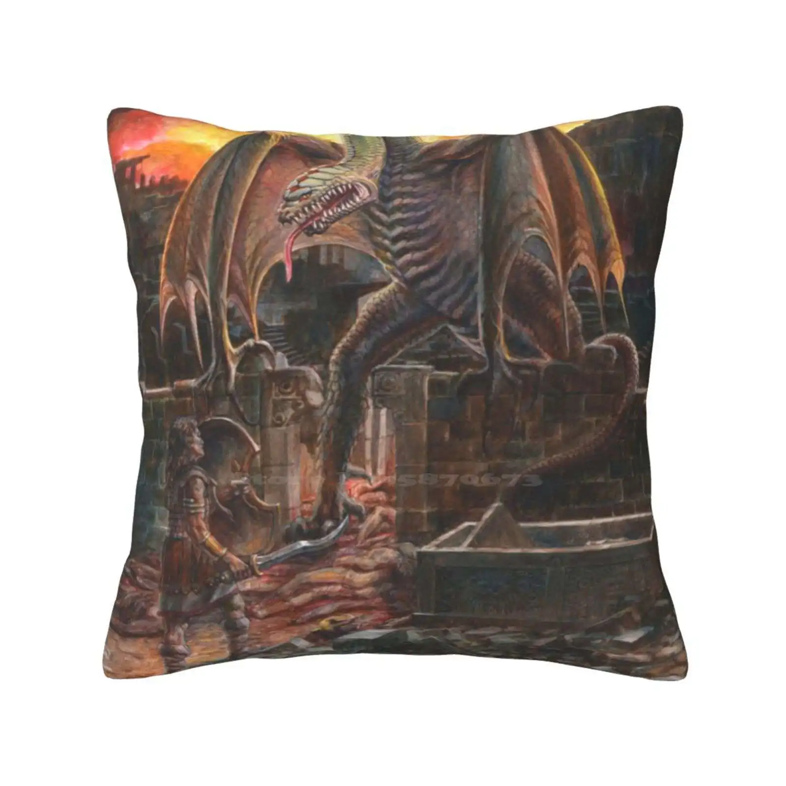 Saurian Sanctuary Fashion Sofa Throw Pillow Cover Pillowcase Monsters Fantasy Dragon Creature Beast Animals Dinosaur Sci Fi