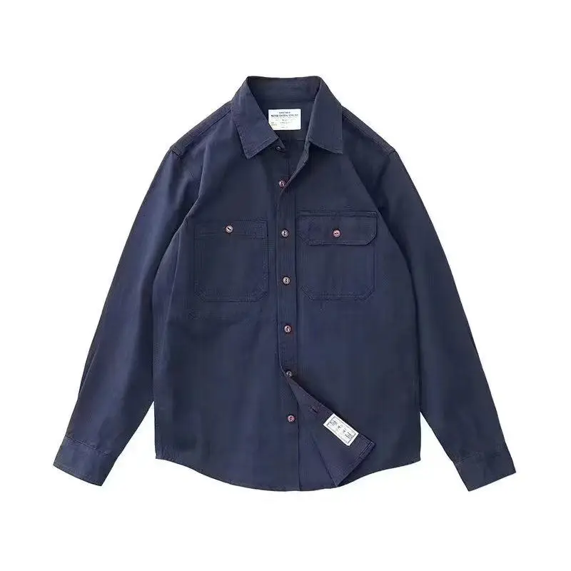 American Japanese Retro Work Shirt Long-sleeved Loose Solid Color Shirt Men's Casual Versatile Sun Protection Jacket