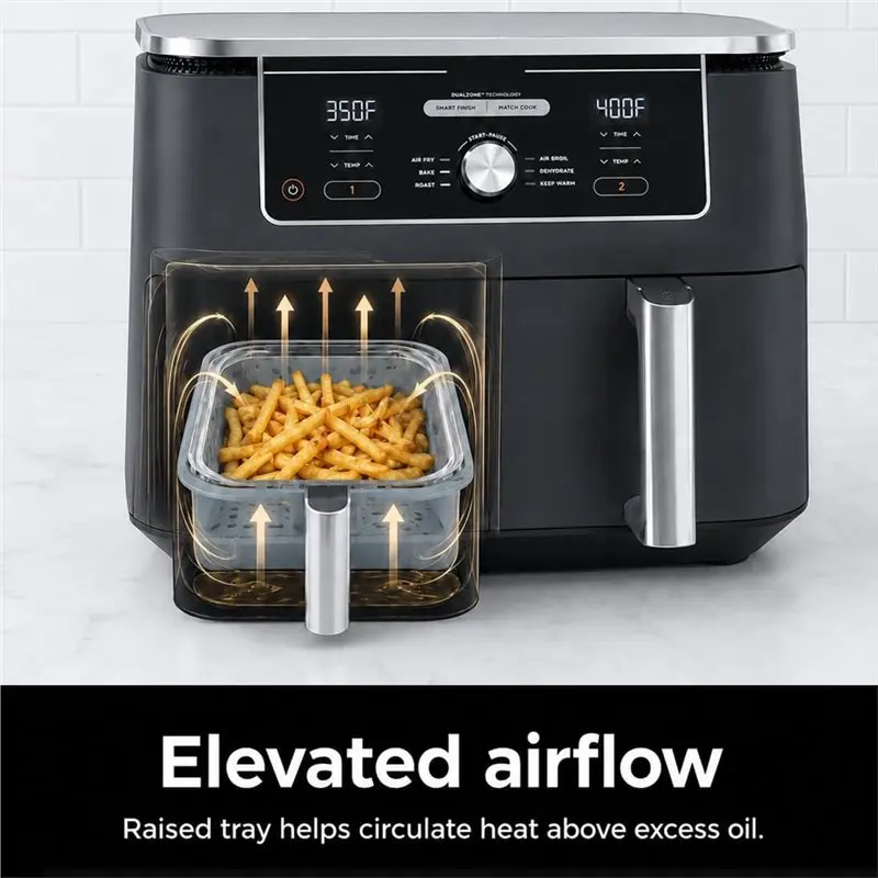 A83G-Glass Air Fryer Liner For Ninja Dual Basket DZ401 DZ550 SL401- Borosilicate Glass Bowl With Lid& Tray Included