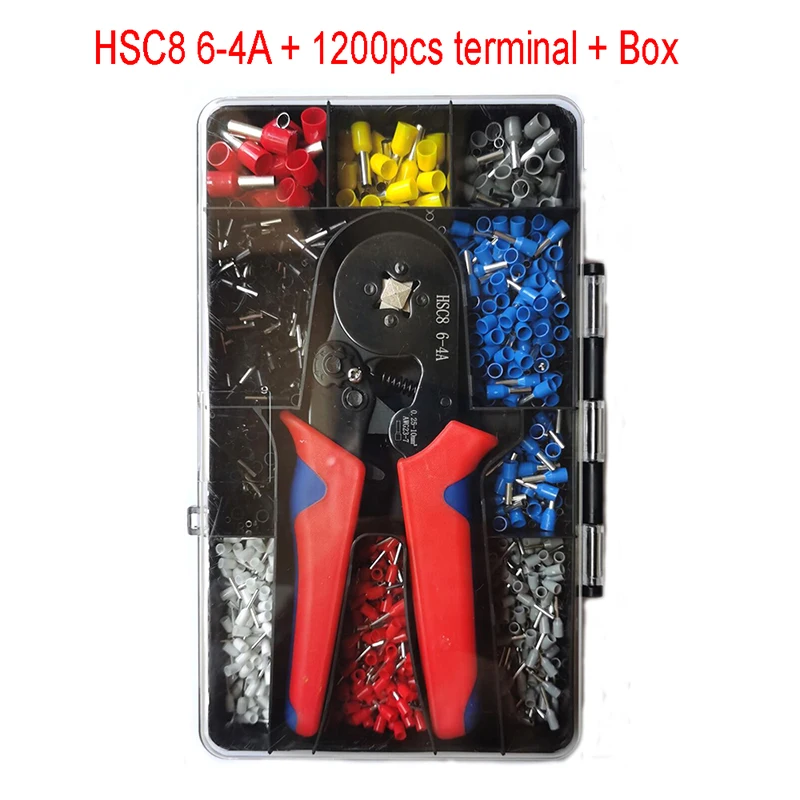 المكشكش ذو طيات HSC8 6-4 0.25-10 مللي متر 2 23-7AWG ل الطويق أنبوبي محطات الطويق العقص المشبك مجموعة سلك رئيس أداة كهربائي