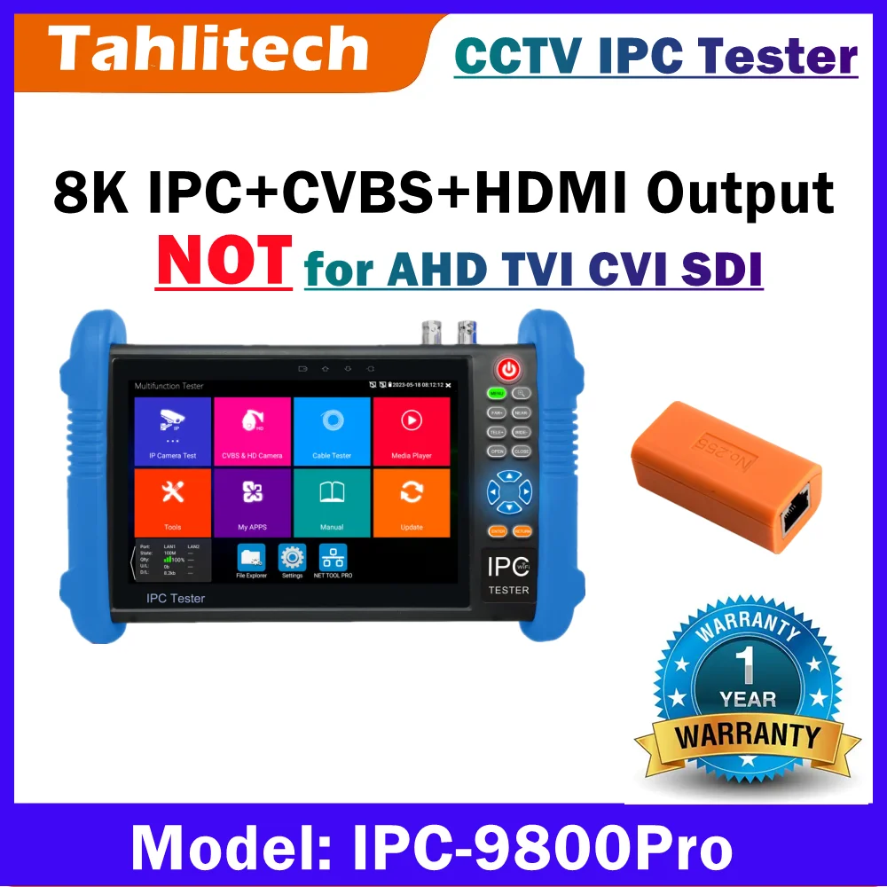 8K CCTV IPC Tester 8MP AHD CVI TVI POE IP Camera Testing Tool Net Cable Tracer HDMI VGA Input 7-Inch Touch Screen CCTV IP Tester