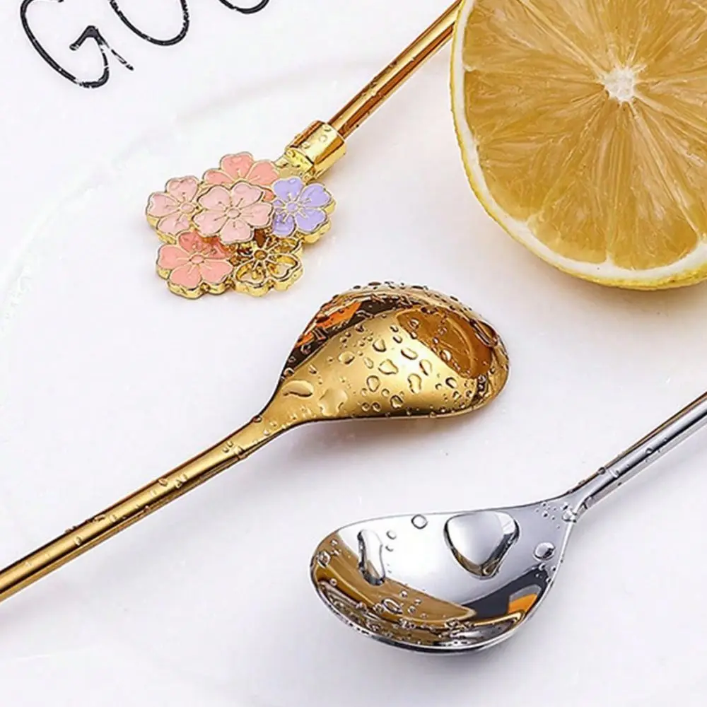 1 piece Cherry blossom long spoon (gold/silver) Cherry blossom dessert coffee spoon, cocktail mixing spoon, ice spoon