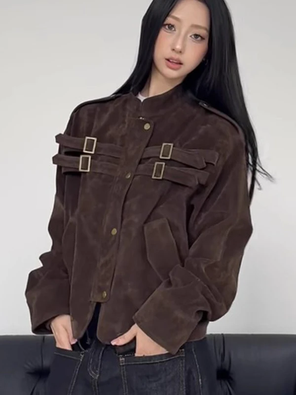 

Cleanfit Splice Design Свободный крой для похудения Женское осенне-зимнее новое свободное пальто в американском стиле с поясом