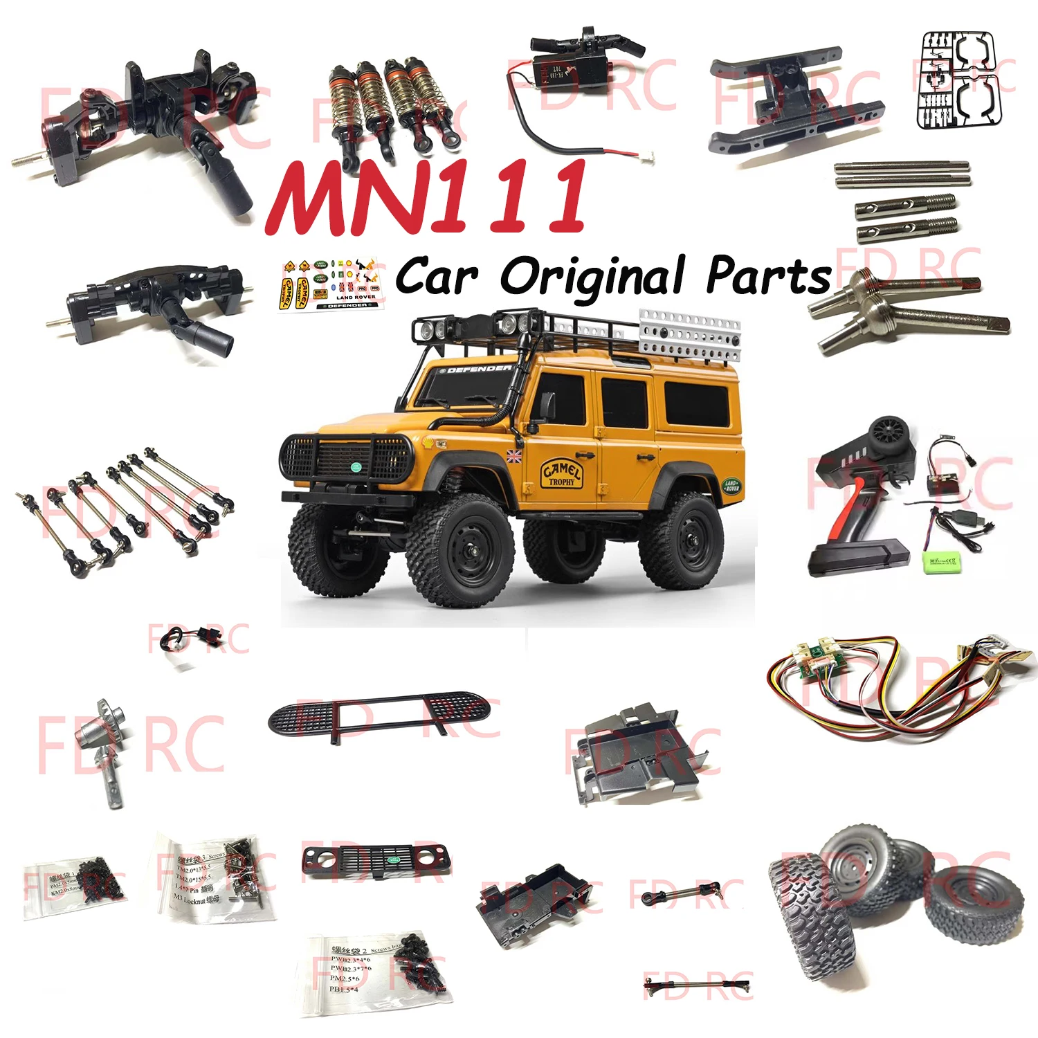 MN111 RC Car Original Parts Front and Rear Axle Wave Box Tie Rod Circuit Board Tire Shock Absorber Light Set